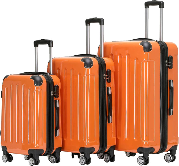 BEIBYE- 3er Kofferset Hartschalen-Koffer Reisekoffer Trolley Rollkoffer Set Reisekofferset (Orangen)