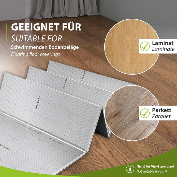 5m² Trittschalldämmung 5mm mit AquaStop, Verlegeunterlage für Parkett & Laminat, Heizfilm-Unterlage