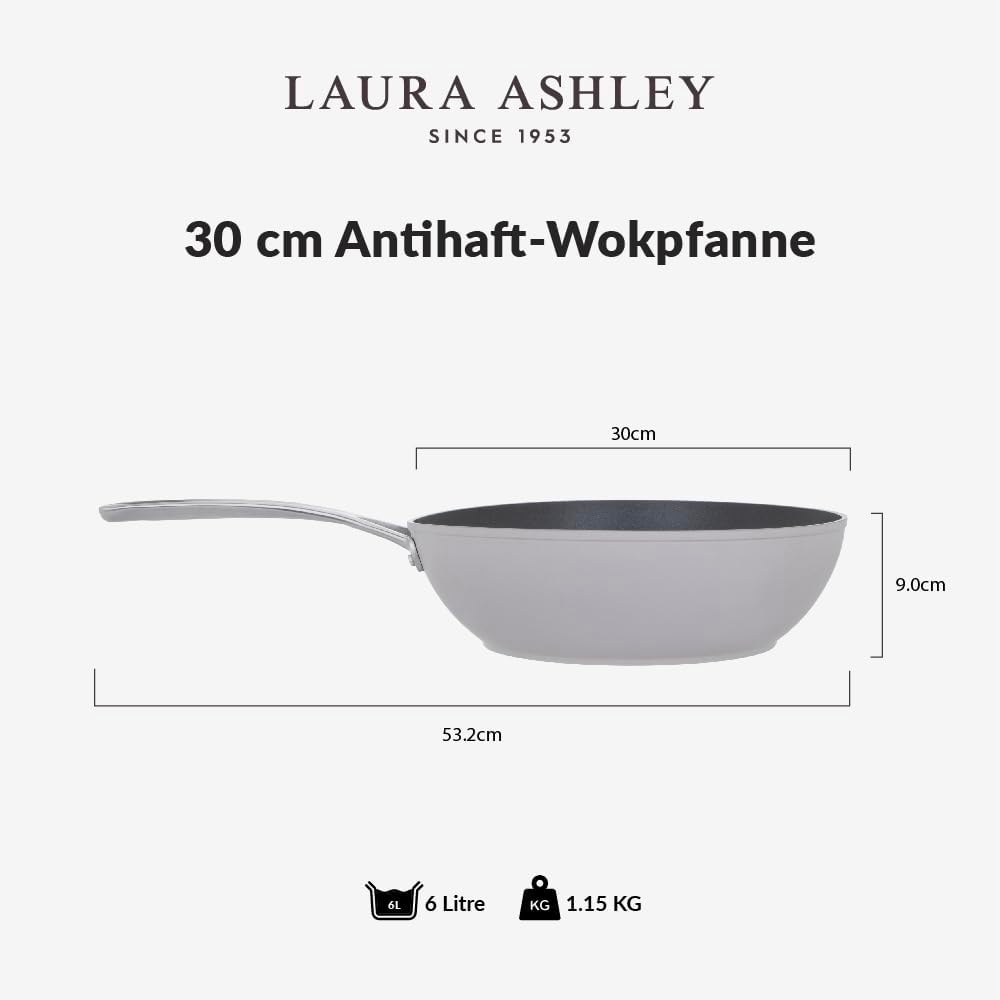 Laura Ashley Wokpfanne 30 cm Antihaftbeschichtet mit Multi-Herd- und Induktionskompatibilität – Stil