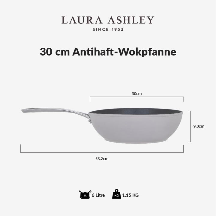 Laura Ashley Wokpfanne 30 cm Antihaftbeschichtet mit Multi-Herd- und Induktionskompatibilität – Stil