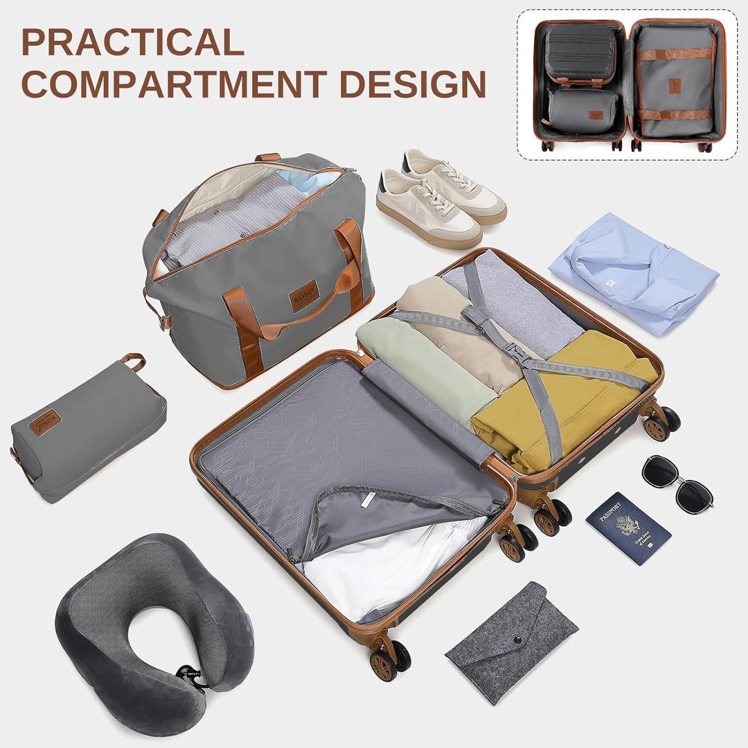 KONO Reisekoffer Set Gepäcksets 4 Teilig Kofferset, 55cm Handgepäck mit Beautycase Kosmetikkoffe mit