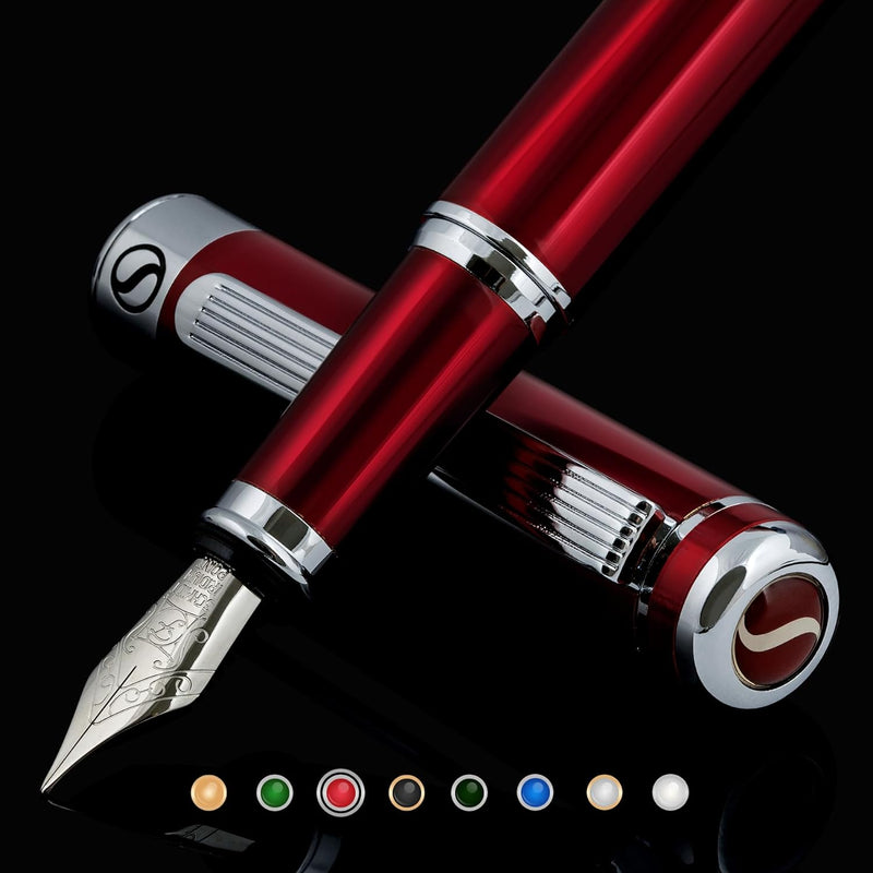 Scriveiner Deep Crimson Red Füllhalter Chromapplikationen, Schmidt-Feder (fein), bestes Geschenk für