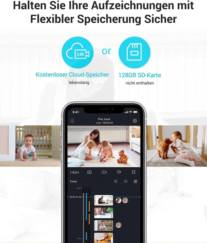 blurams 2K Überwachungskamera Innen, 360° WLAN Kamera,Bewegungsverfolgung Nachtsicht Haustier Kamera
