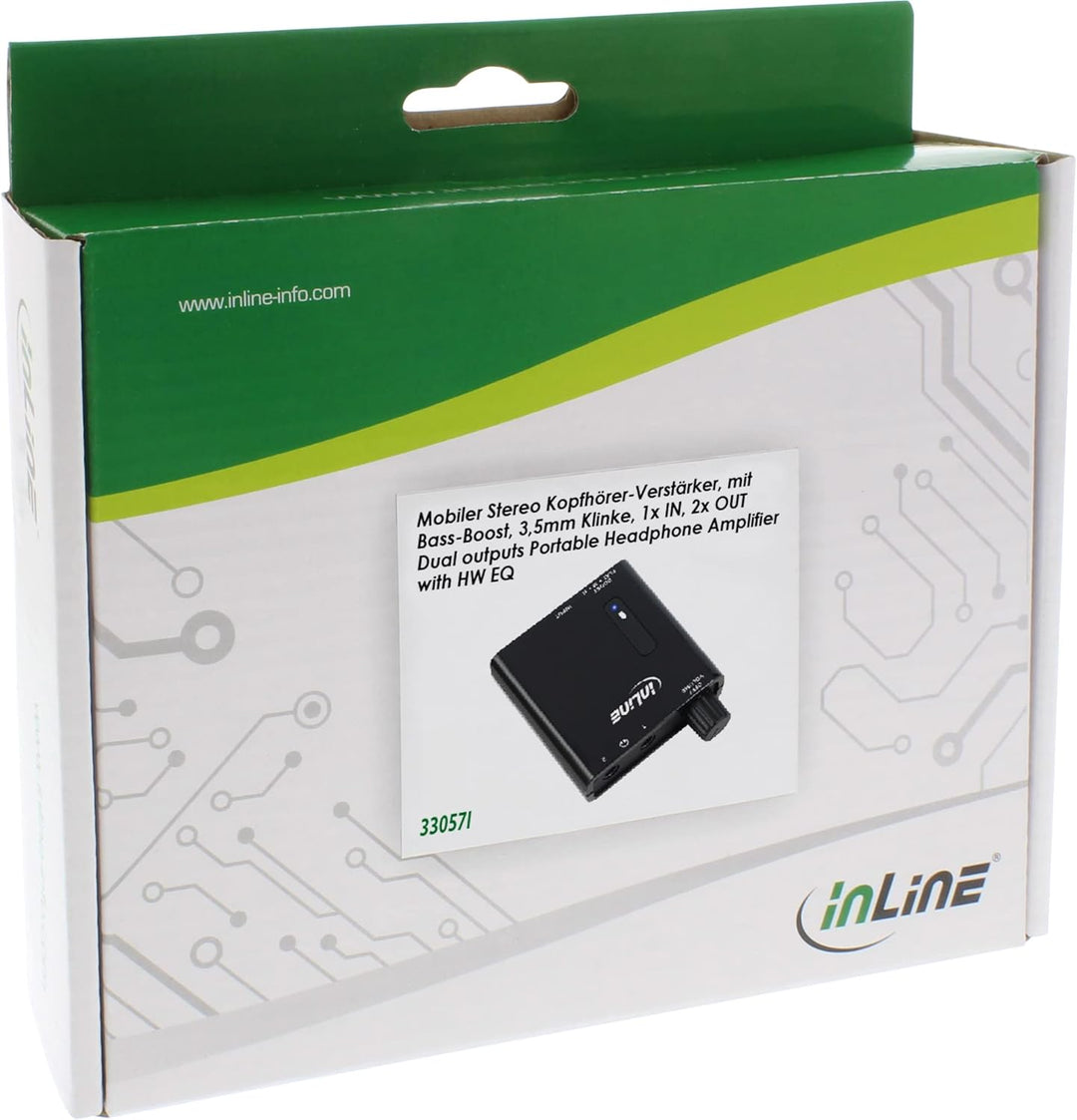 InLine 33057I Mobiler Stereo Kopfhörer-Verstärker, mit Bass-Boost, 3,5mm Klinke, 1x IN, 2x OUT