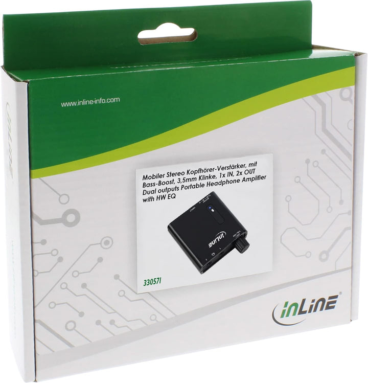 InLine 33057I Mobiler Stereo Kopfhörer-Verstärker, mit Bass-Boost, 3,5mm Klinke, 1x IN, 2x OUT