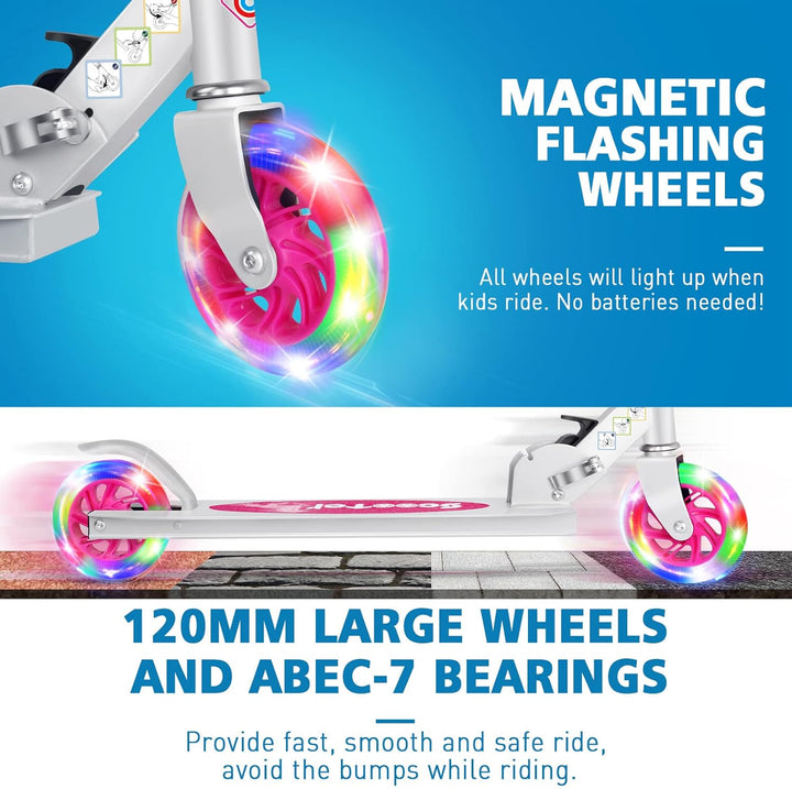 BELEEV Roller Kinder 2 Räder, Klappbar Kinderroller für Mädchen Jungen, Tretroller mit LED Leuchtend