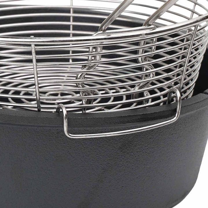 SANTOS Dutch Oven mit Deckel - inkl. Frittierkorb Ø 27,5 x9,5cm - 8,5 L/9 Qt Feuertopf - Gusseisen -