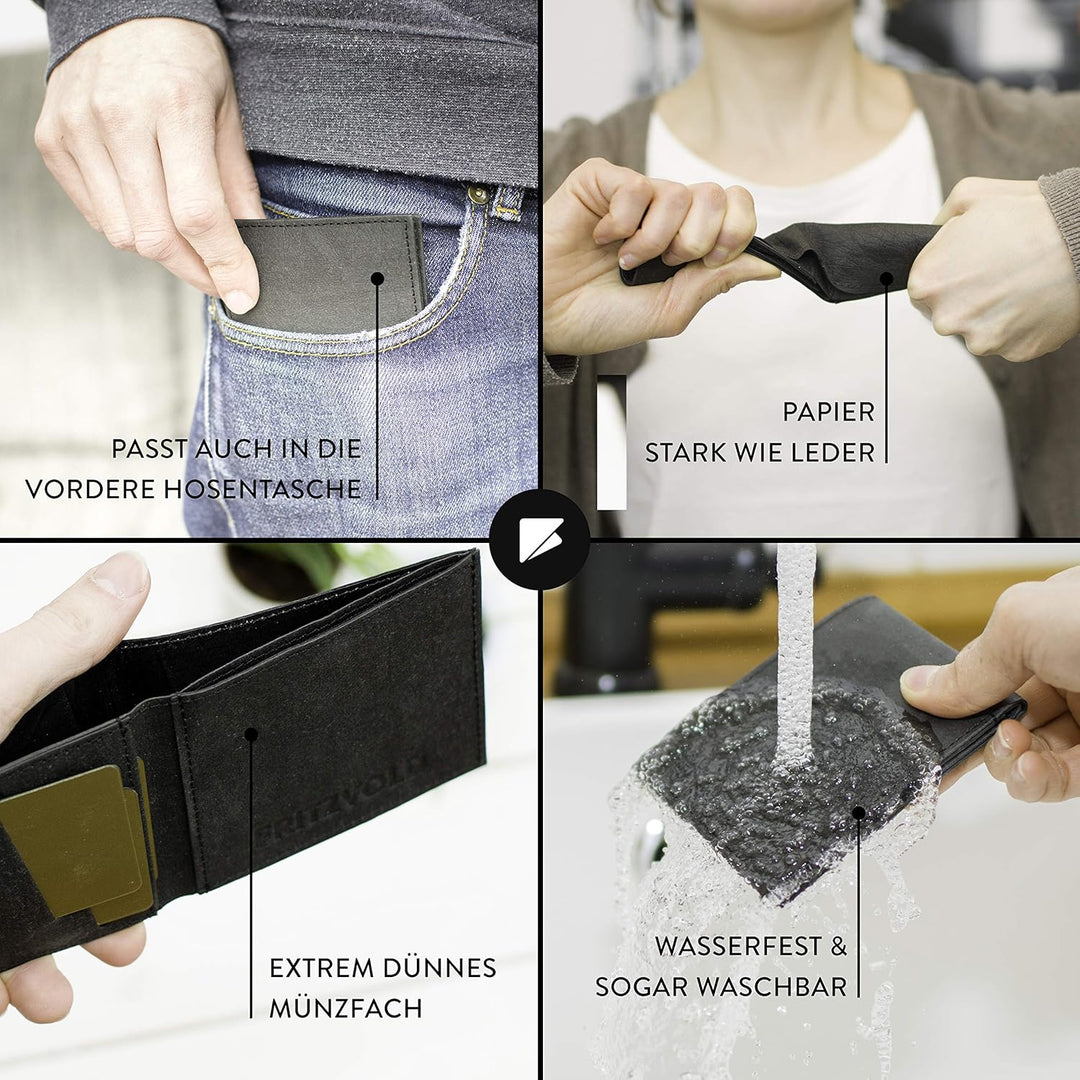 FRITZVOLD MINIMAL Wallet, RFID-Schutz &amp; Münzfach, kleines, dünnes Portemonnaie für Herren, Flacher G