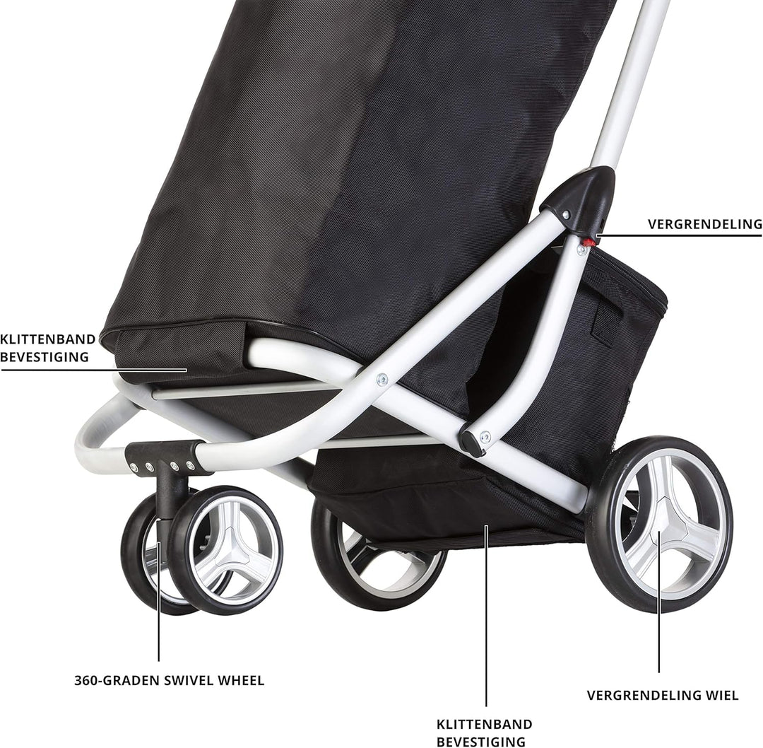 Cruiser Einkaufswagen 59 Liter mit 14 ltr Kuhltasche - 3 räder Einkaufstrolley (schwar) Schwarz, Sch