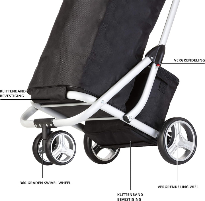 Cruiser Einkaufswagen 59 Liter mit 14 ltr Kuhltasche - 3 räder Einkaufstrolley (schwar) Schwarz, Sch