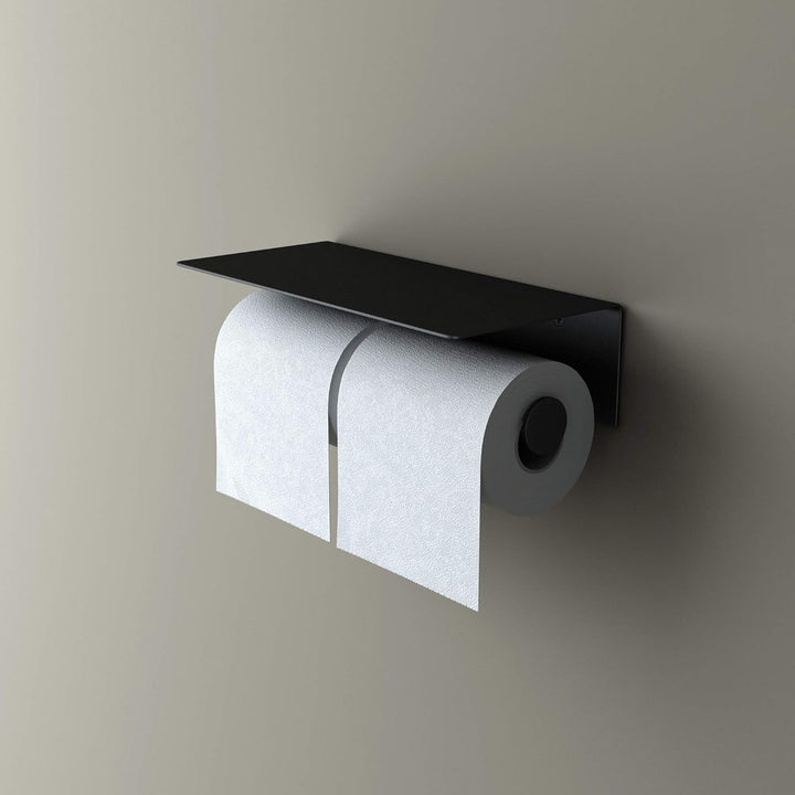 Mai & Mai Toilettenpapierhalter Schwarz matt mit Ablage Edelstahl Doppelrolle WC-Papierhalter Rollen