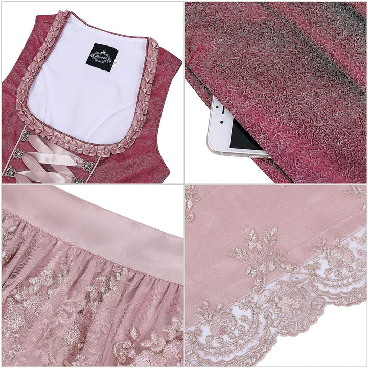 KOJOOIN Trachtenkleid Dirndl Kurz Damen Midi für Oktoberfest 3tlg.- DREI Teilig: Kleid, Bluse, Schür