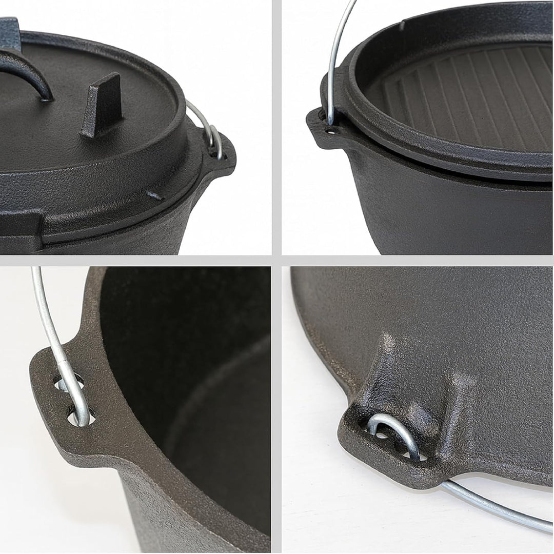 QLS Gusseisen Feuertopf 6 L Dutch Oven mit Deckel für Grill Lagerfeuer | Massives Gusseisen speicher
