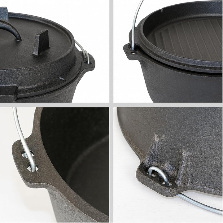 QLS Gusseisen Feuertopf 6 L Dutch Oven mit Deckel für Grill Lagerfeuer | Massives Gusseisen speicher