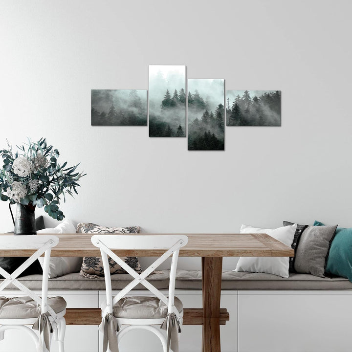 Runa Art Bild Modern Wald Natur - Made in Germany - Wandbilder Panorama Türkis Grau 4 Teilig 032342b
