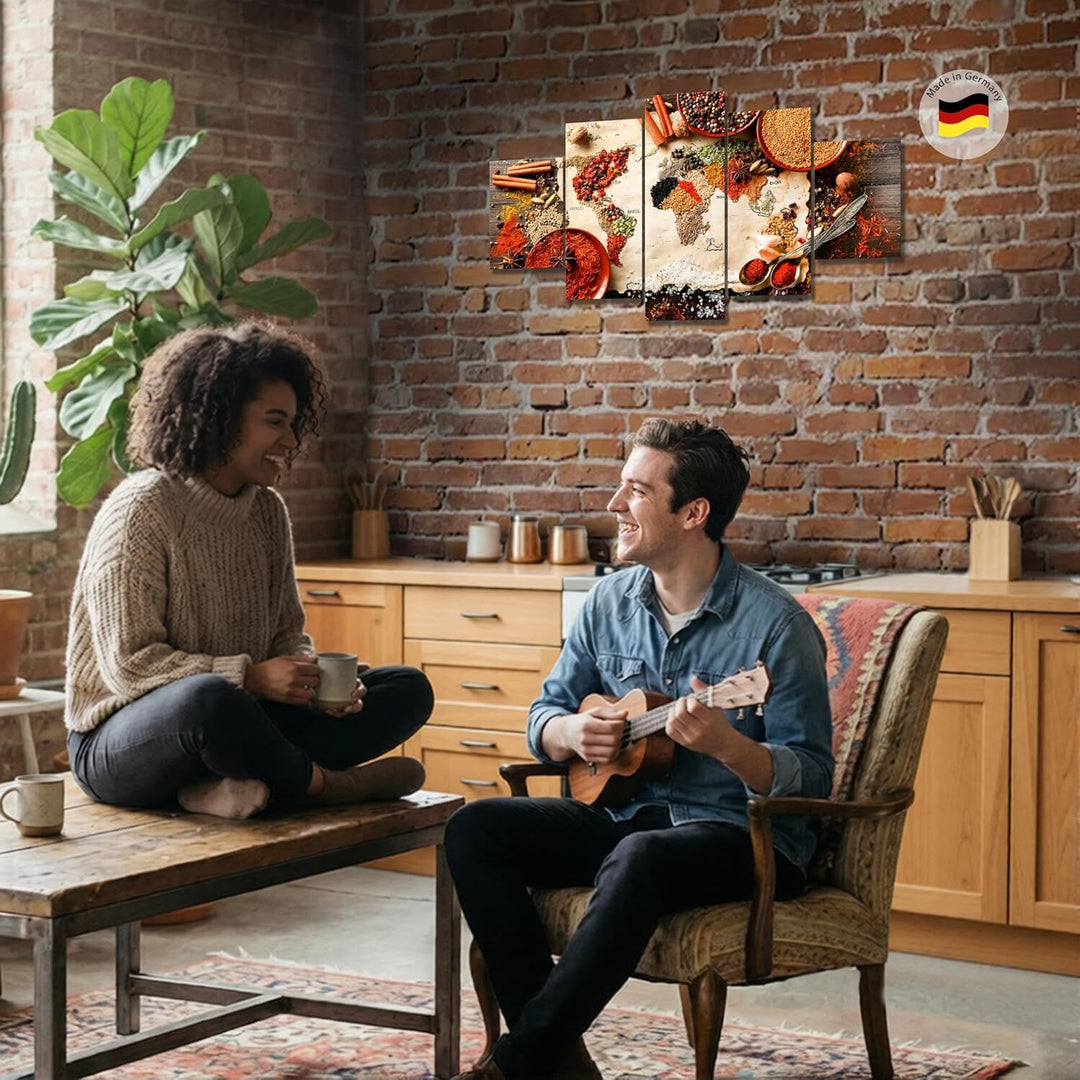 Runa Art Wandbilder Küche Gewürze 5 Teilig Bild auf Vlies Leinwand Deko Esszimmer Küchenbilder Küche