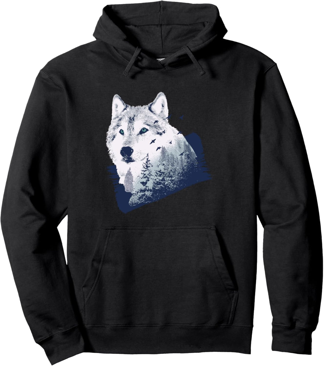 Wandern Design mit Wolf im Wald für Wanderer Pullover Hoodie