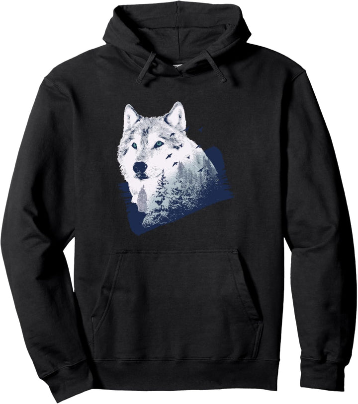 Wandern Design mit Wolf im Wald für Wanderer Pullover Hoodie
