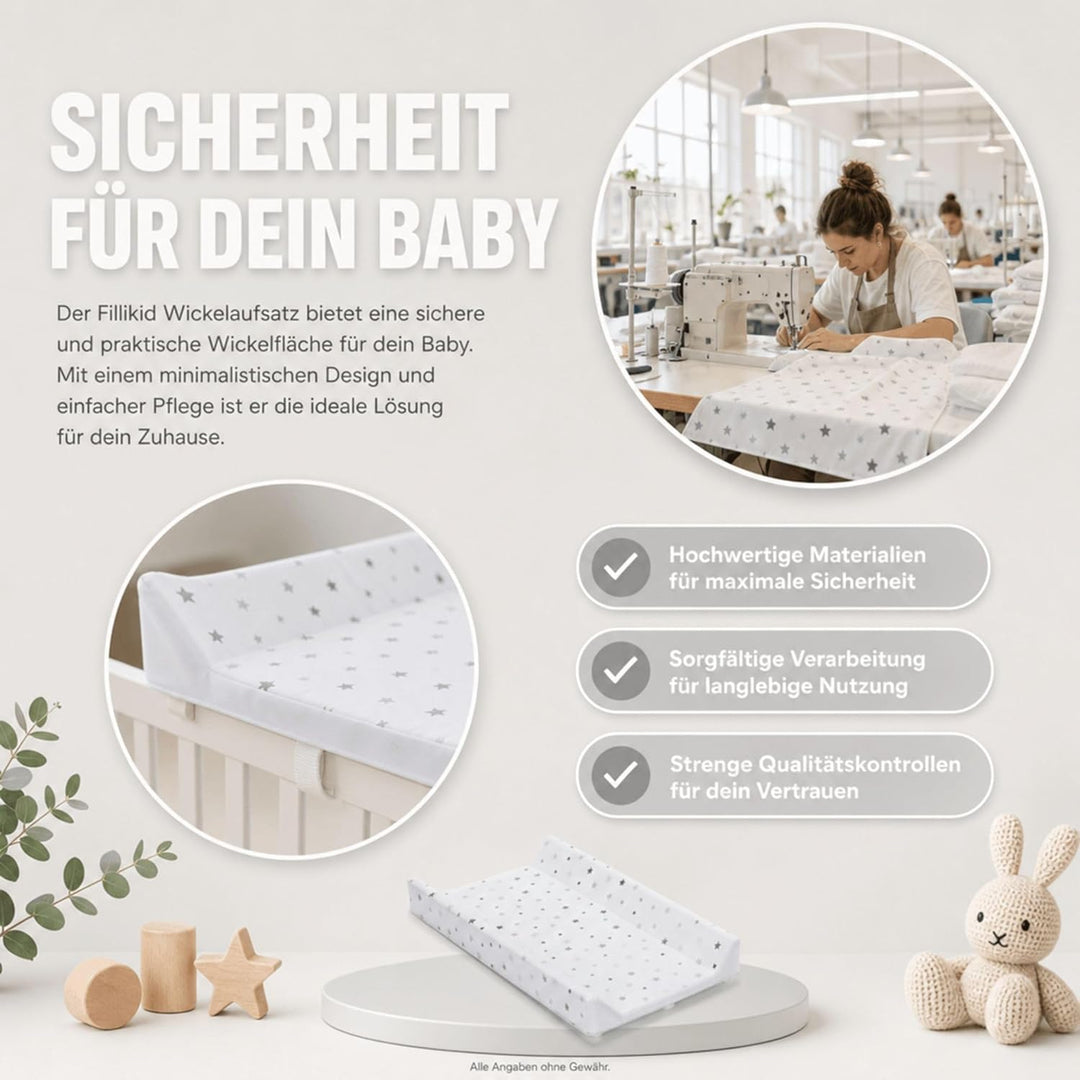Fillikid Wickelplatte inkl. Wickelauflage Exklusiv | Wickelaufsatz zum Aufsetzen auf Baby- &amp; Kinderb
