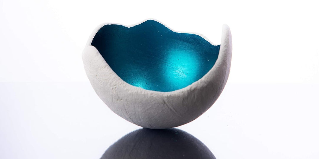 Lichtschale petrol - M (20cm) - Beton weiss - Unikat handmade - Windlicht - Geburtstagsgeschenk - De