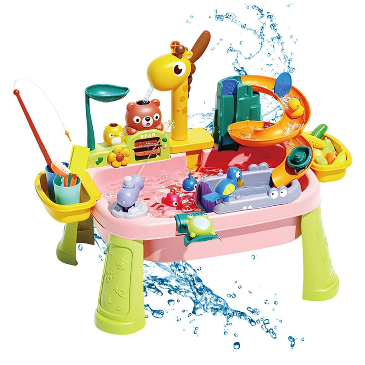 Wassertisch Kinder Outdoor,Giraffen-Wasserhahn Wasserspieltisch Inklusive Lern-Angelspiel, Praktisch