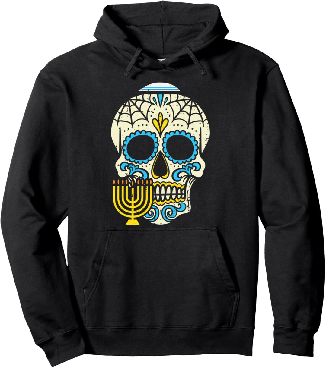 Jewish Sugar Skull Menorah Mexican Hanukkah Chanukah Gift Pullover Hoodie