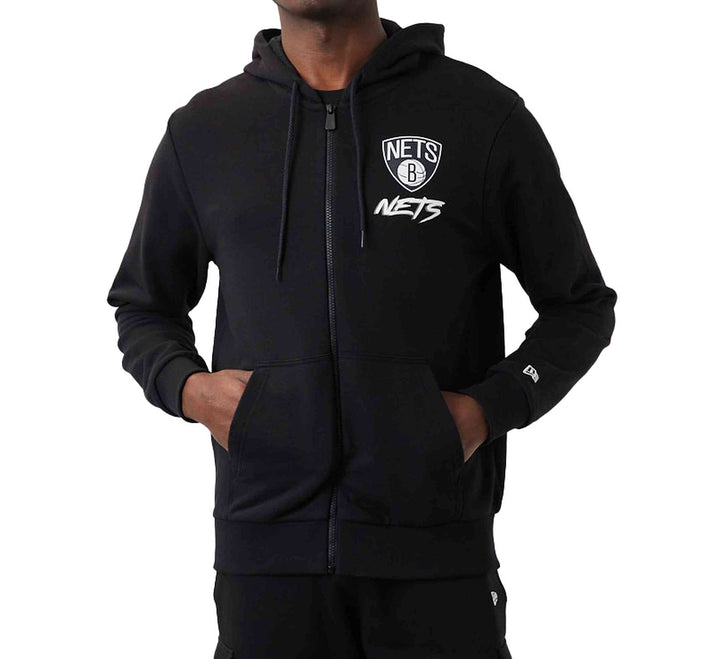 New Era - NBA Brooklyn Nets Script Graphic Zip Hoodie Farbe Schwarz M Schwarz, M Schwarz