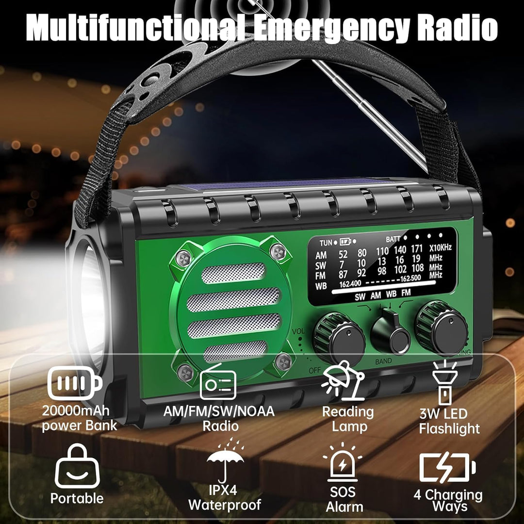 Tragbare Solar Radio 20000mAh, Notfall Radio mit Kurbel, Dynamo SW/AM/FM Notfallradio mit Wiederaufl