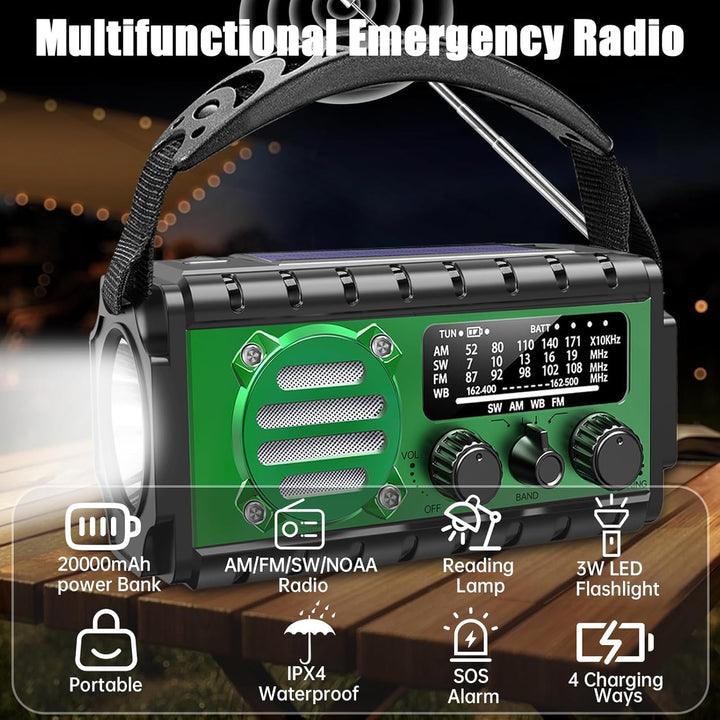Tragbare Solar Radio 20000mAh, Notfall Radio mit Kurbel, Dynamo SW/AM/FM Notfallradio mit Wiederaufl