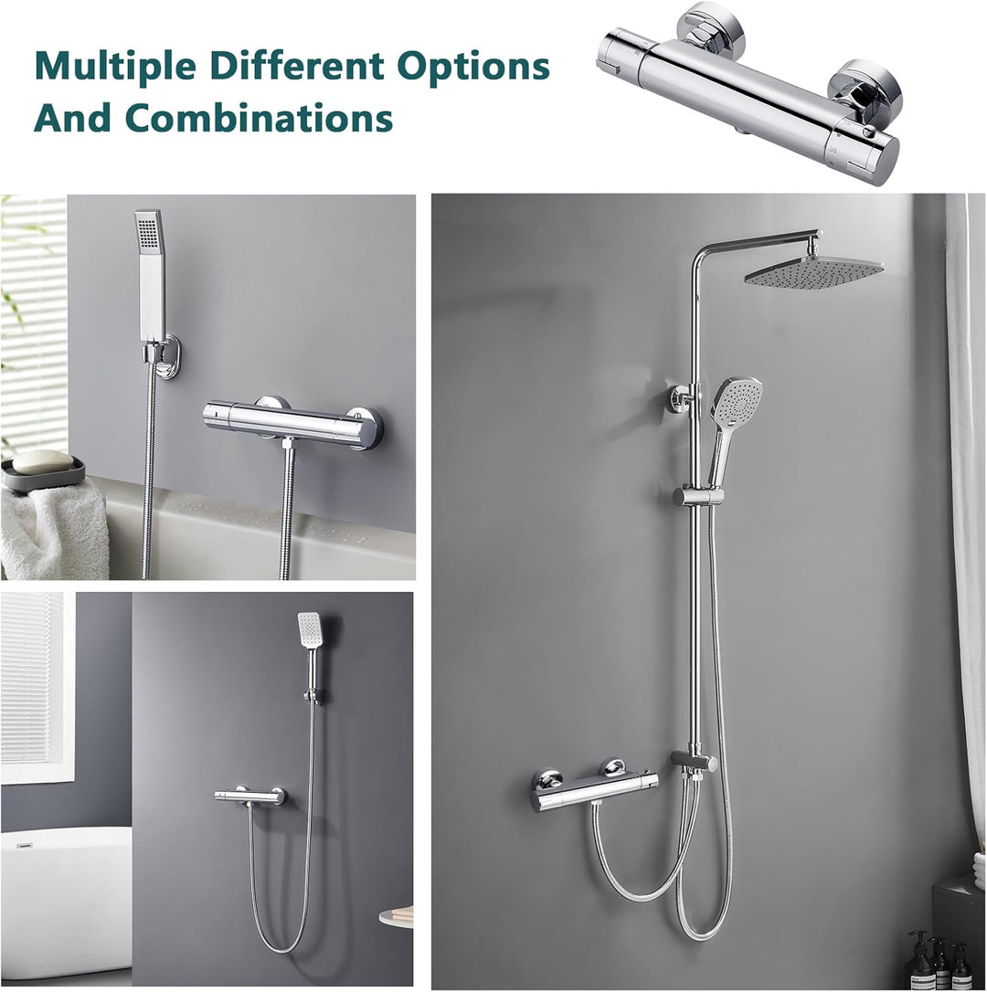 Duscharmatur mit Thermostat, Aufputz Mischbatterie Dusche mit 38°C Sicherheitstaste, Chrom Thermosta