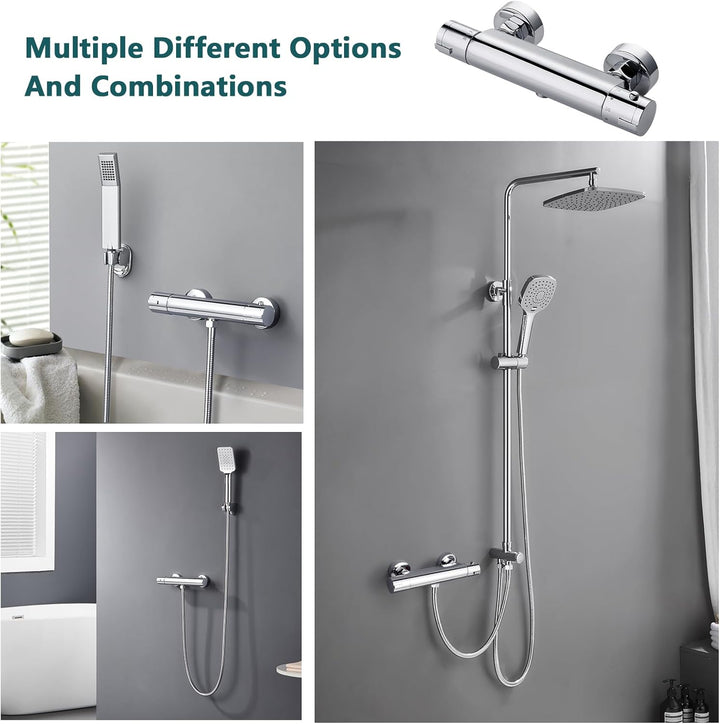 Duscharmatur mit Thermostat, Aufputz Mischbatterie Dusche mit 38°C Sicherheitstaste, Chrom Thermosta