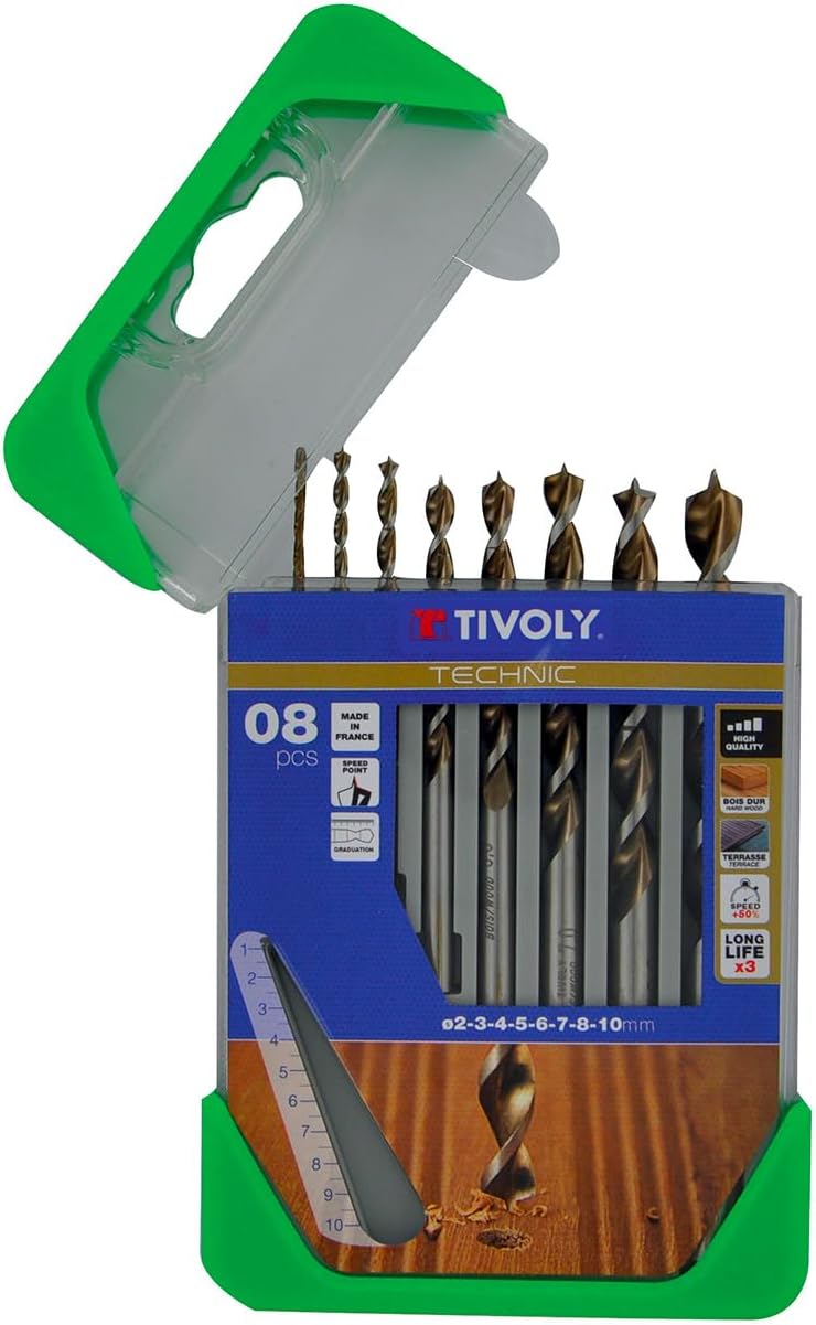 Tivoly 10864070001 Technic Holzbohrern Set, 8pcs Ø2, 3, 4, 5, 6, 7, 8, 10mm