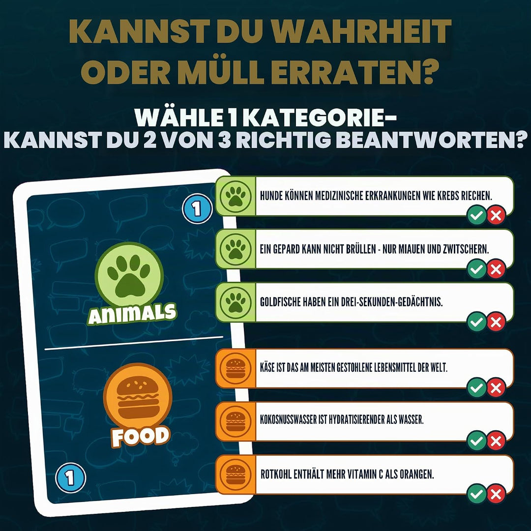 Truth or Trash – Lustiges Kartenspiel für Erwachsene &amp; Familie | Quiz- &amp; Partyspiel | 480 Facts &amp; Li