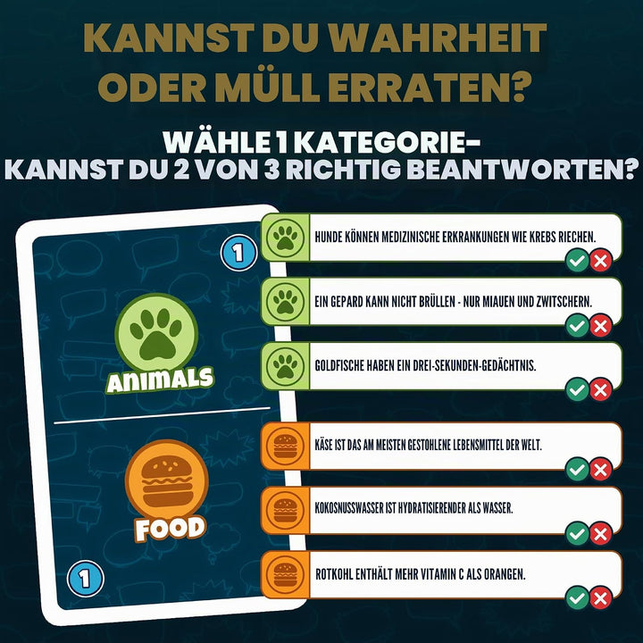 Truth or Trash – Lustiges Kartenspiel für Erwachsene &amp; Familie | Quiz- &amp; Partyspiel | 480 Facts &amp; Li