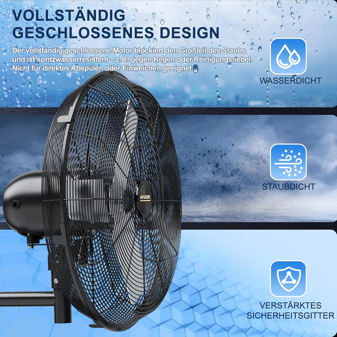 Industrieller Wandventilator Outdoor 60 cm mit Fernbedienung, BLDC Motor (bürstenlos), 90° Oszillati