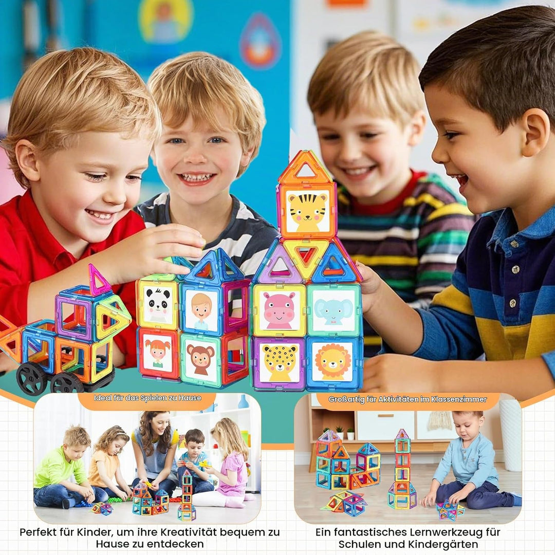 Magnetische Bausteine 63 Teile mini Magnetbausteine Magnete Kinder Magnetspielzeug Set für Kinder ab