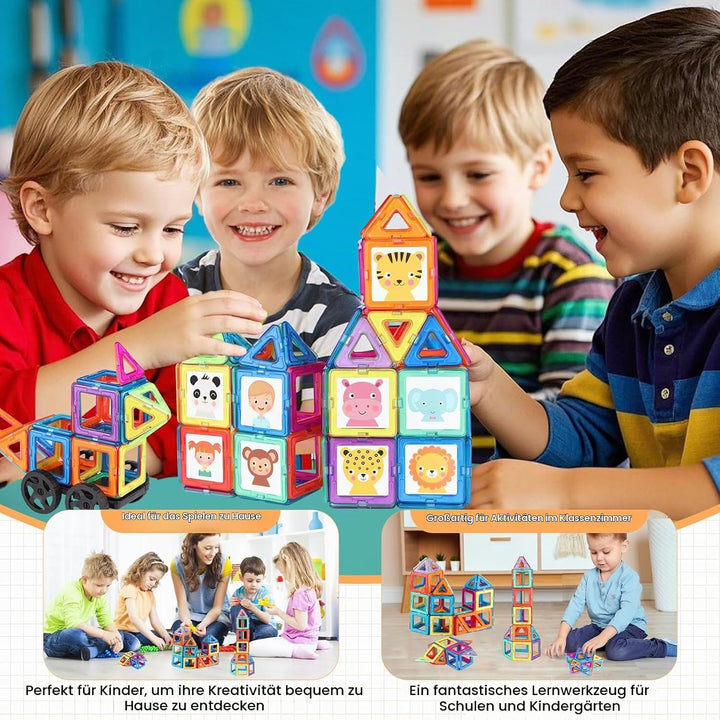 Magnetische Bausteine 63 Teile mini Magnetbausteine Magnete Kinder Magnetspielzeug Set für Kinder ab