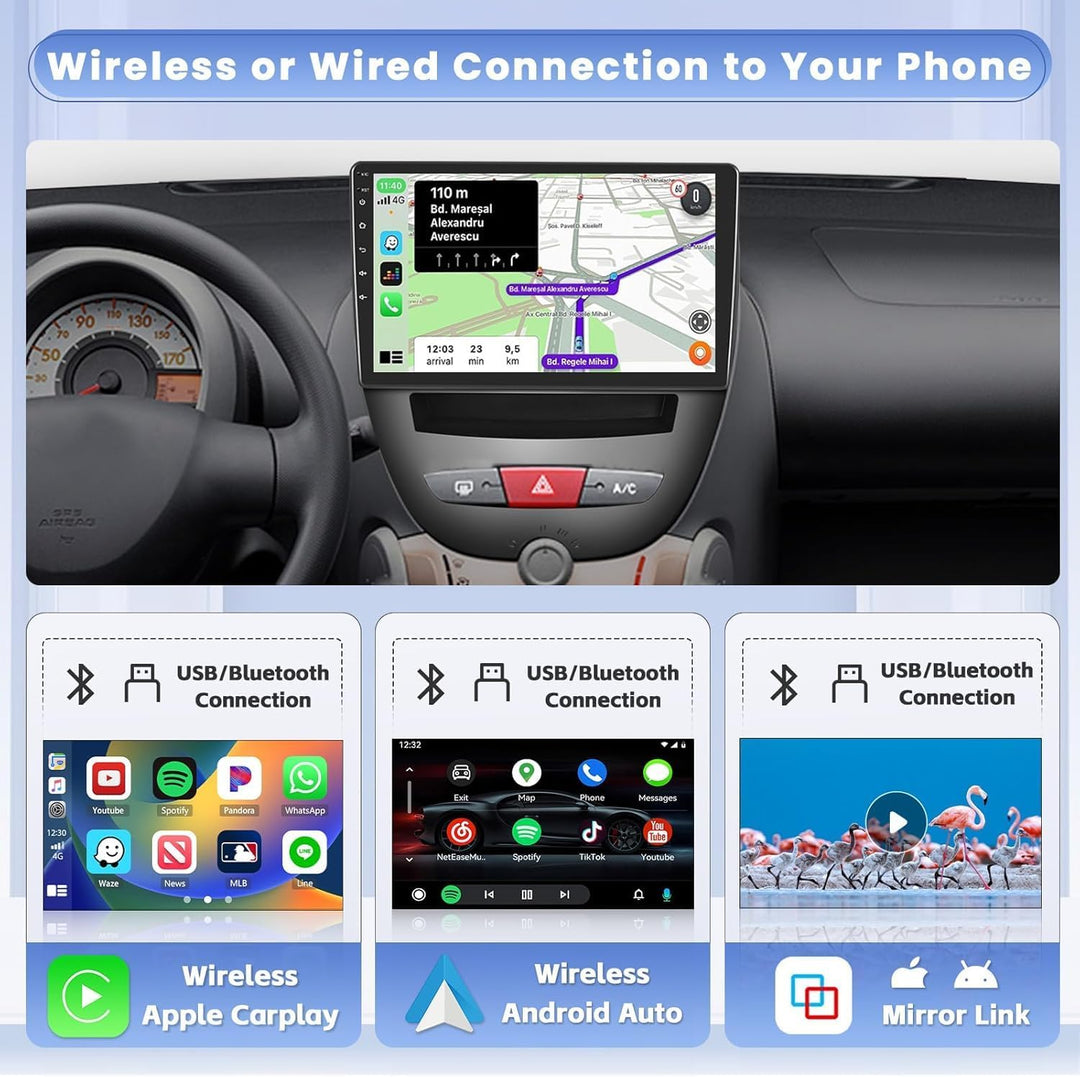 Hikity 8 Core 4GB+64GB Android 15 Autoradio für 2005-2014 Toyota Aygo Peugeot 107 Citroen C1 Radio W