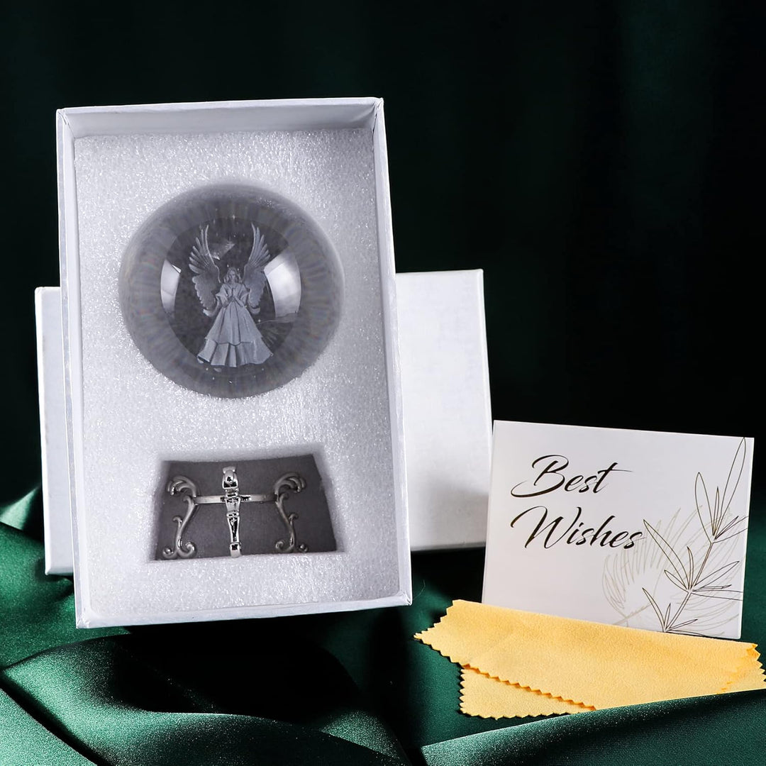 3D Betender Schutzengel Figuren Kristallkugel mit Silber Ständer Gedenkgeschenk für Frauen Freund Be