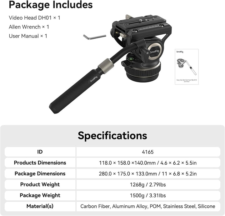 SmallRig Stativ Fluid Videokopf, mit Schnellwechselplatte für Manfrotto und für DJI RS 2 / RS 3 / RS