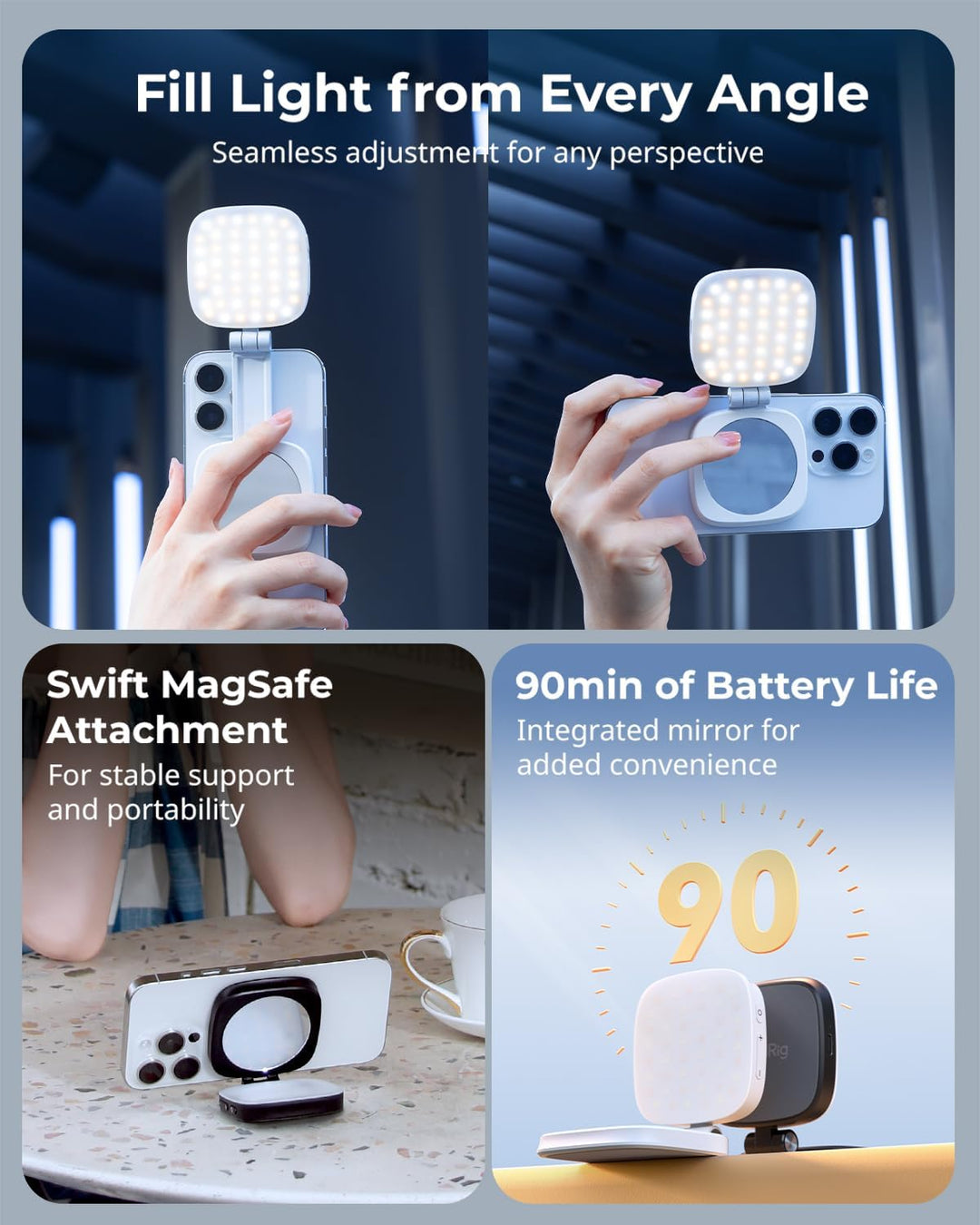 SMALLRIG Vibe P48 LED Video Light Magnetisches Selfie-Licht für iPhone, Telefonlicht mit Spiegel, So