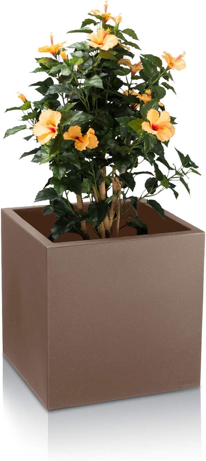 Pflanzkübel DECORAS Kunststoff Blumenkübel - Farbe: cappuccino matt - robuster, UV-beständiger, wett