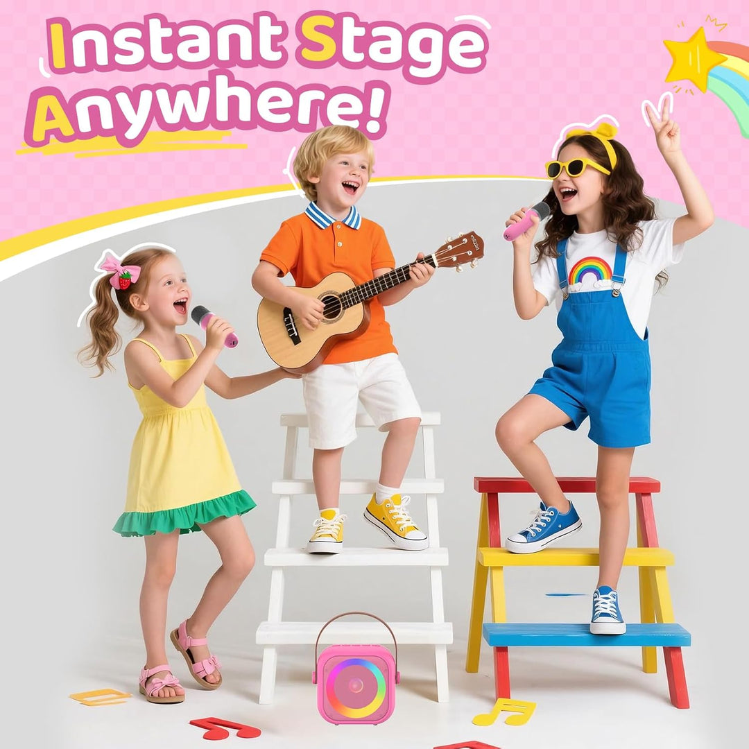 Karaoke Maschine mit 2 Karaoke Mikrofon, Tragbaren Bluetooth Lautsprecher für Erwachsene/Kinder, Ges