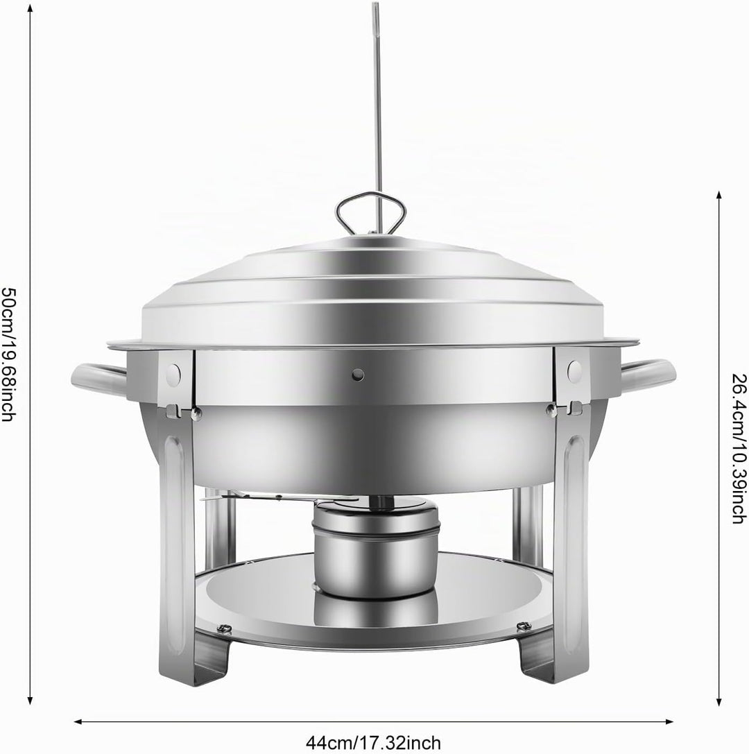 7.5L Edelstahl Rund Chafing Dish, Speisenwärmer Profi Set, Warmhaltebehälter, mit Brennstoffpastenbe