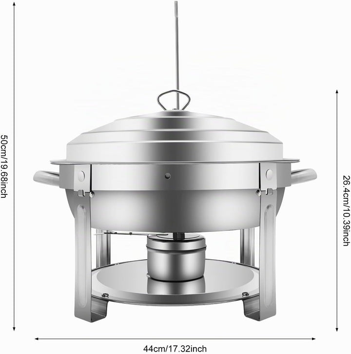 7.5L Edelstahl Rund Chafing Dish, Speisenwärmer Profi Set, Warmhaltebehälter, mit Brennstoffpastenbe