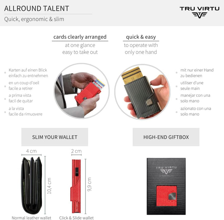 TRU VIRTU® Karten-Portemonnaie Click & Slide Rugged Red/ Red I Kreditkartenetui I Kartenetui-RFID-NF