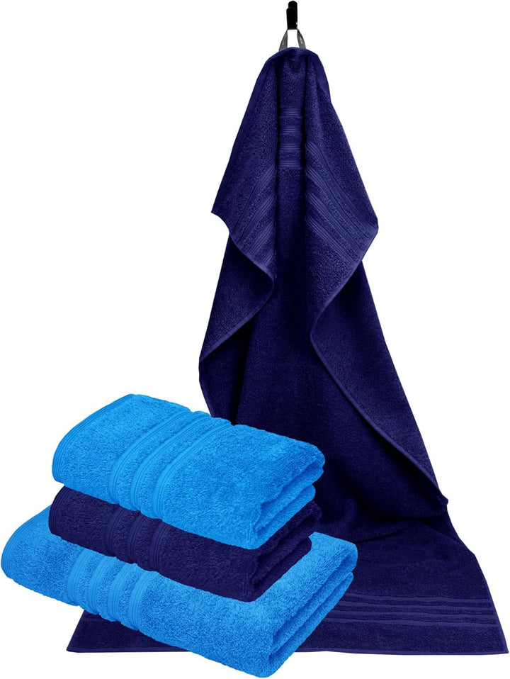 Lashuma Hochwertiges Duschhandtuch Set, 2X Baumwolltuch 50x100 – 2X 70x140, Capri Blau – Marine Lond