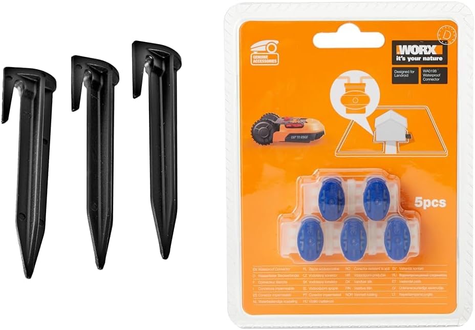 WORX WA0179 Heringe zur Befestigung von Begrenzungsdraht für Landroid Mähroboter & WA0198 Kabelverbi