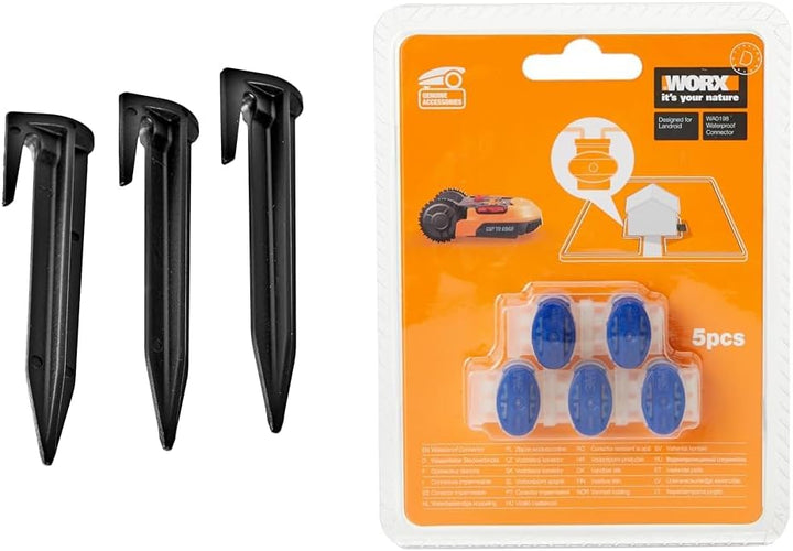 WORX WA0179 Heringe zur Befestigung von Begrenzungsdraht für Landroid Mähroboter & WA0198 Kabelverbi