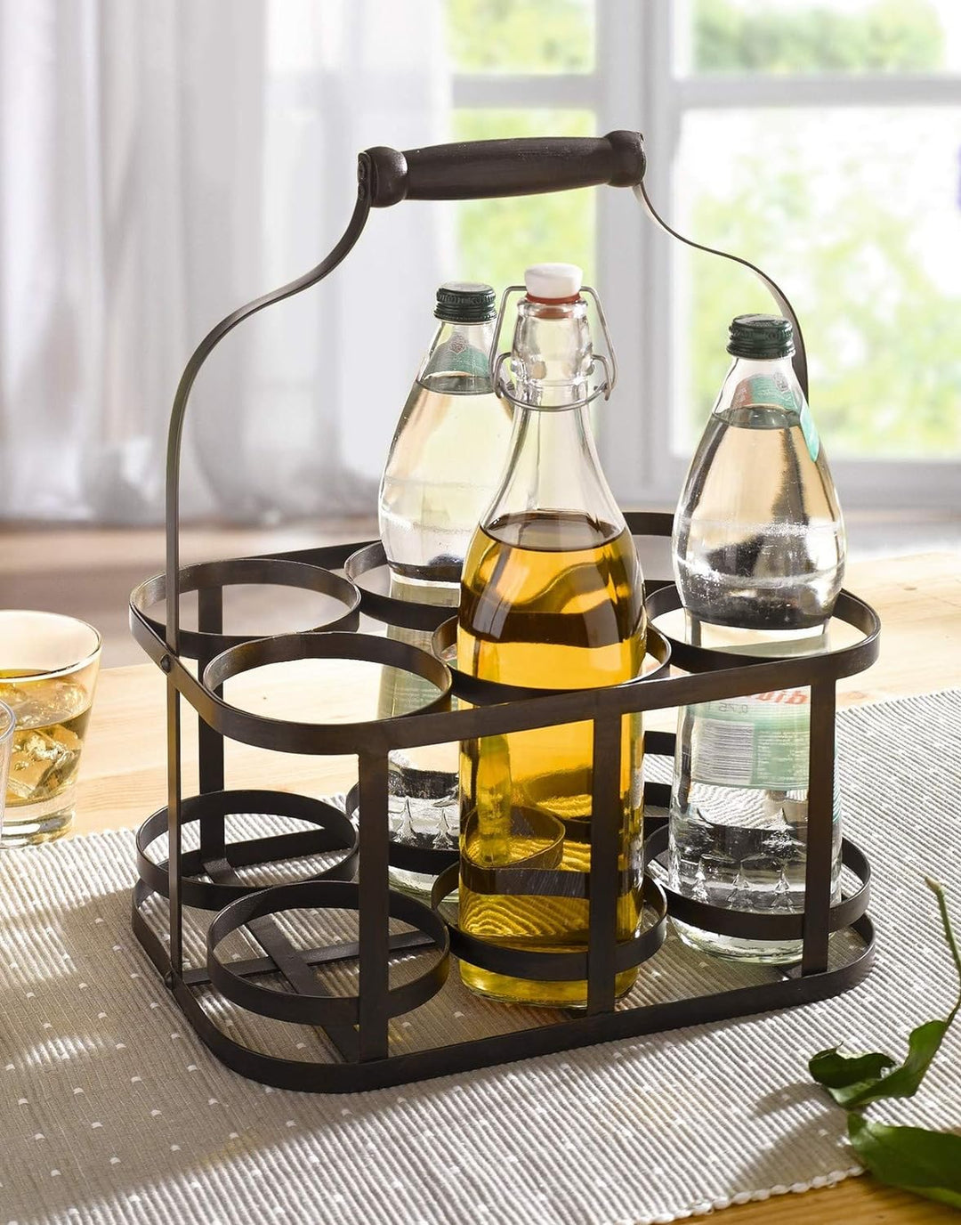 Dekoleidenschaft Metall Flaschenkorb für 6 Flaschen im Antik Design, Bierträger, Flaschenträger